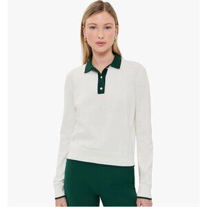 NEW RLX Ralph Lauren Women's MEDIUM Collared Polo Sweater Knit Top White Green